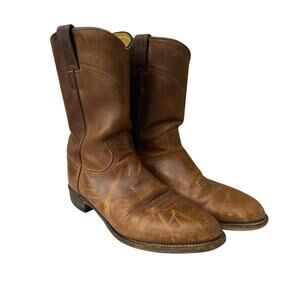 Justin Roper Cowboy Western Pull On Boots Brown Leather Men's Size 8.5
